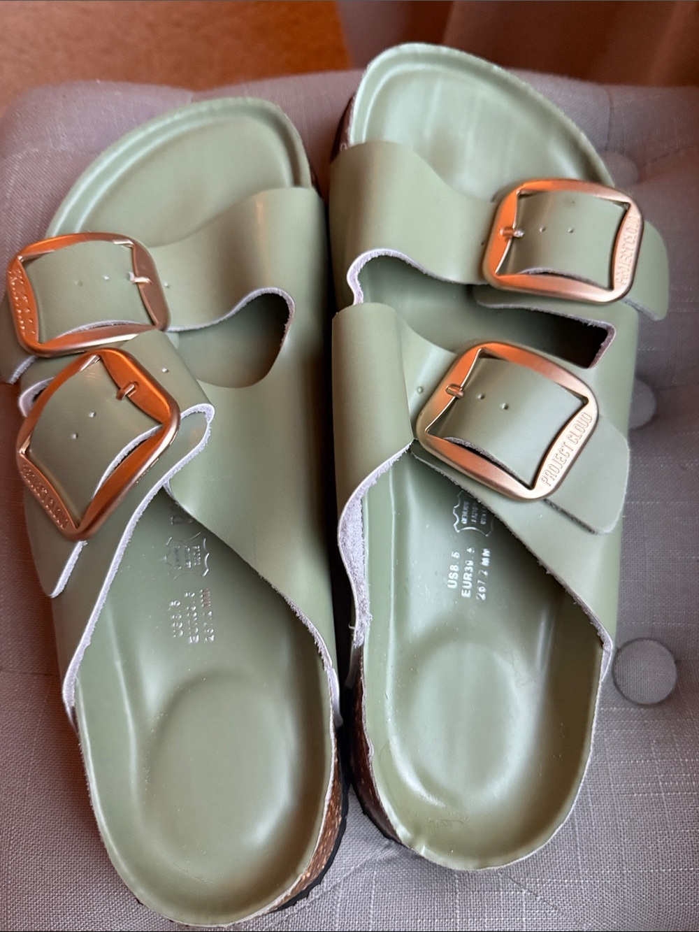 Project Cloud Women's Sage Green Double-Buckle Slide Sandals
